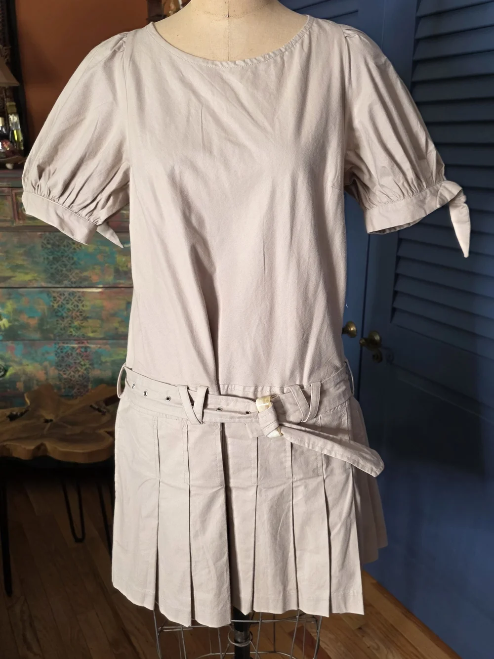 Free People Girls Cream Pleated Dress with Tie Belt